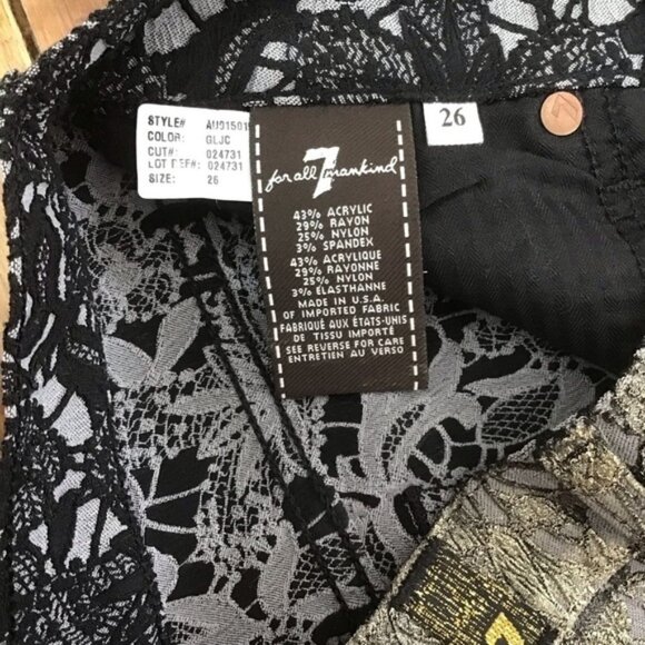 7 For All Mankind gold black jeans embroidered medium rise waist skinny size 26 - Picture 6 of 10